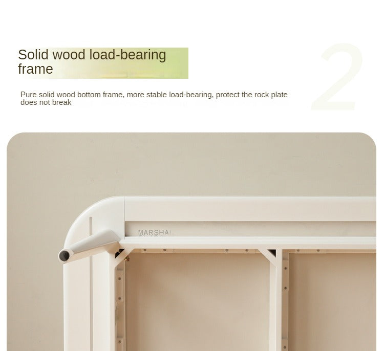 Solid Rubberwood White Cream Style Rock Board Dining Table