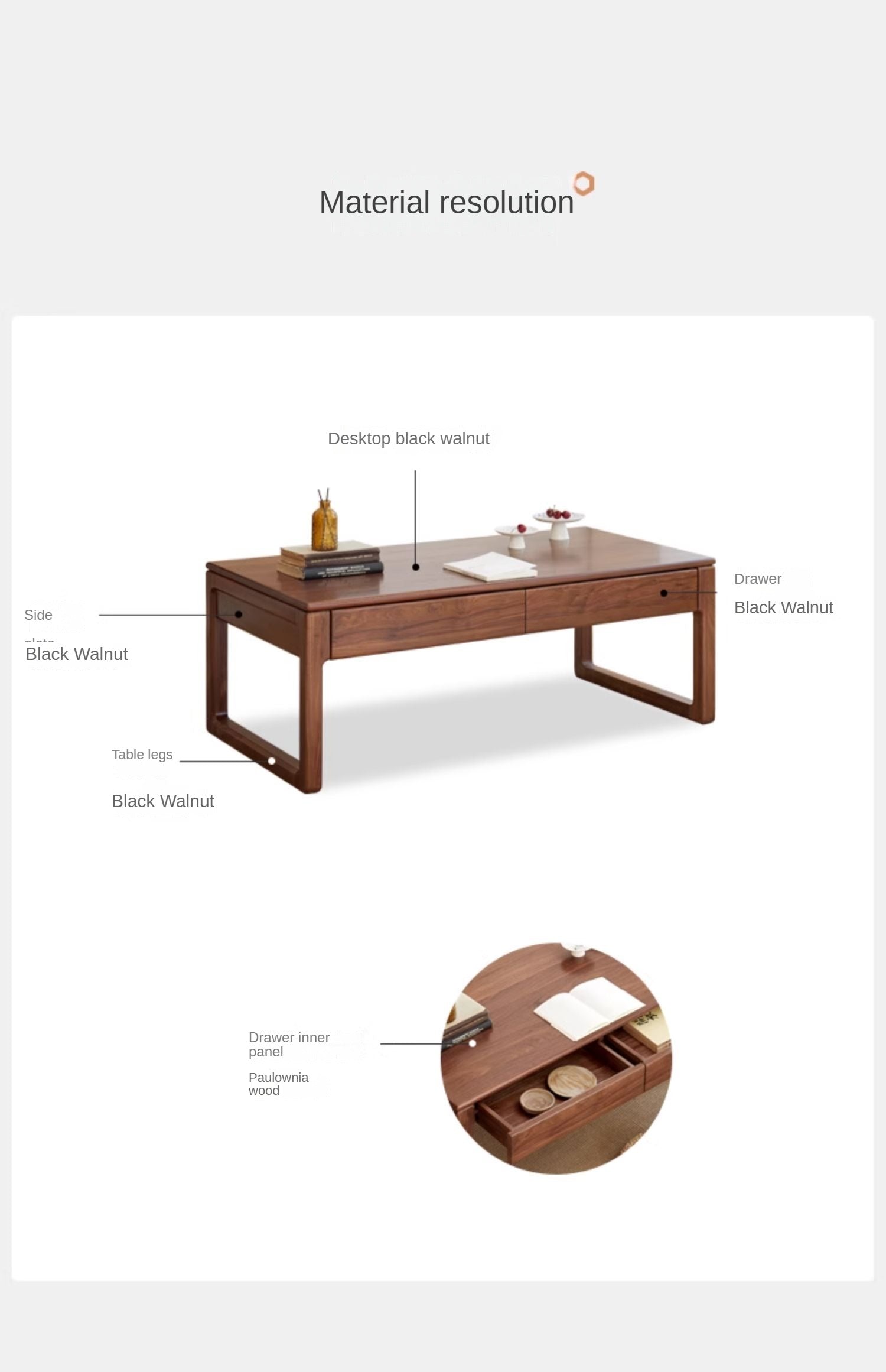Black Walnut, Oak Solid Wood Simplified Tea Table