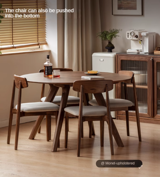 Black Walnut Solid Wood Retro Round Dining Table.