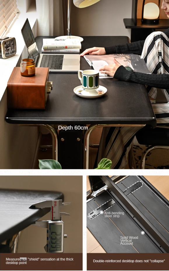 Oak Solid Wood Bauhaus Black Computer Desk.