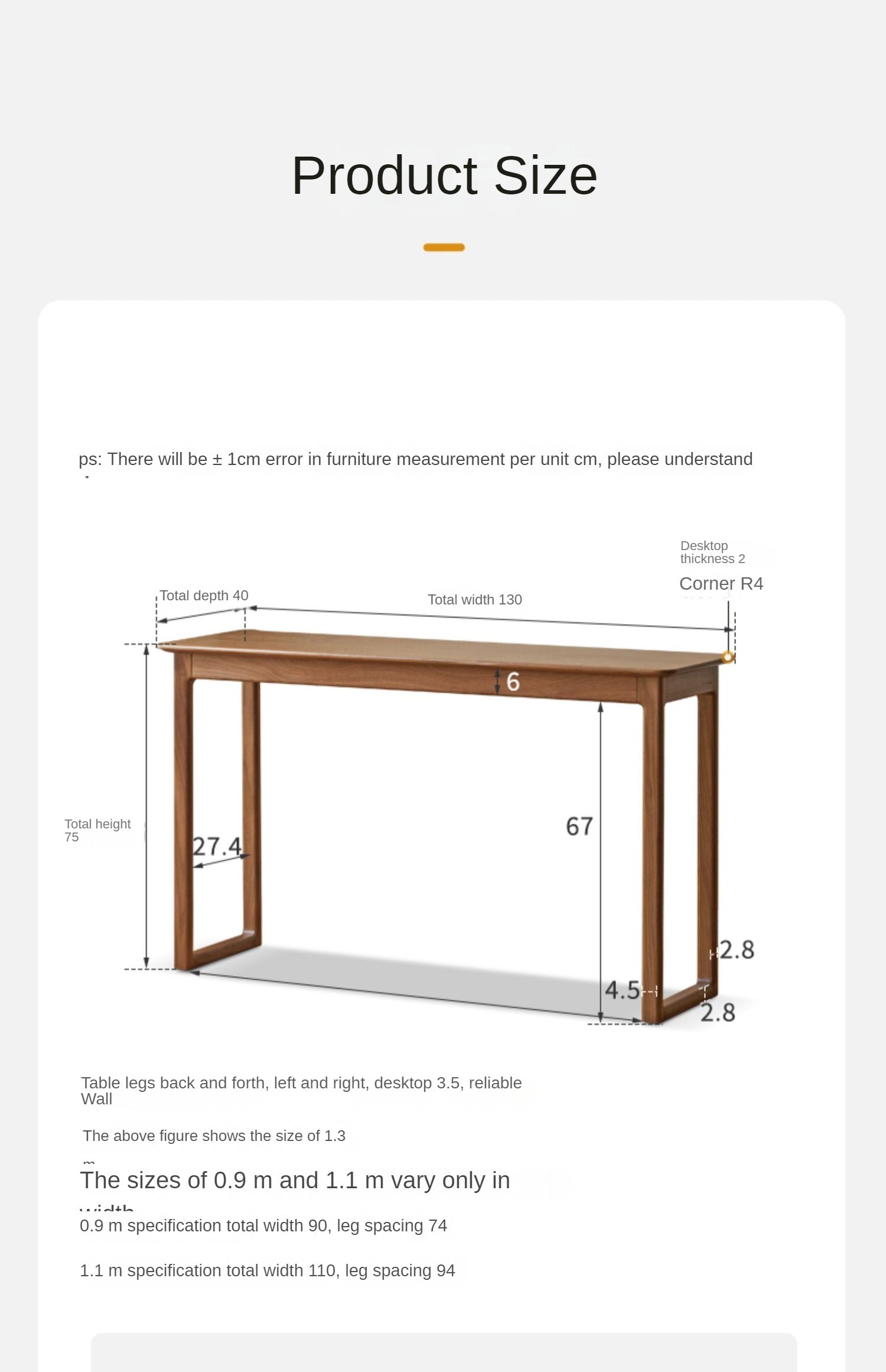 Black Walnut Solid Wood Narrow Desk