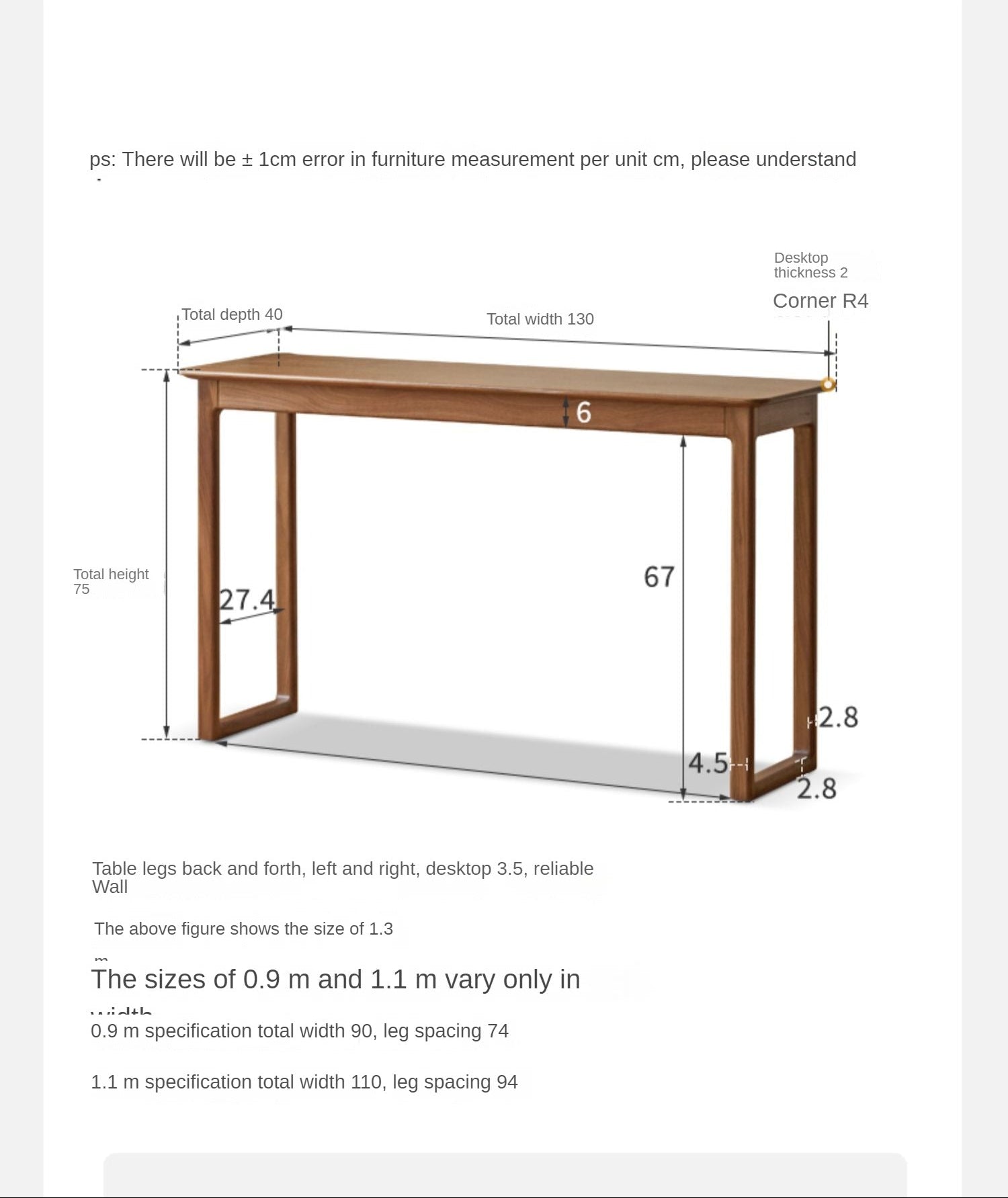 Black Walnut Solid Wood Narrow Desk