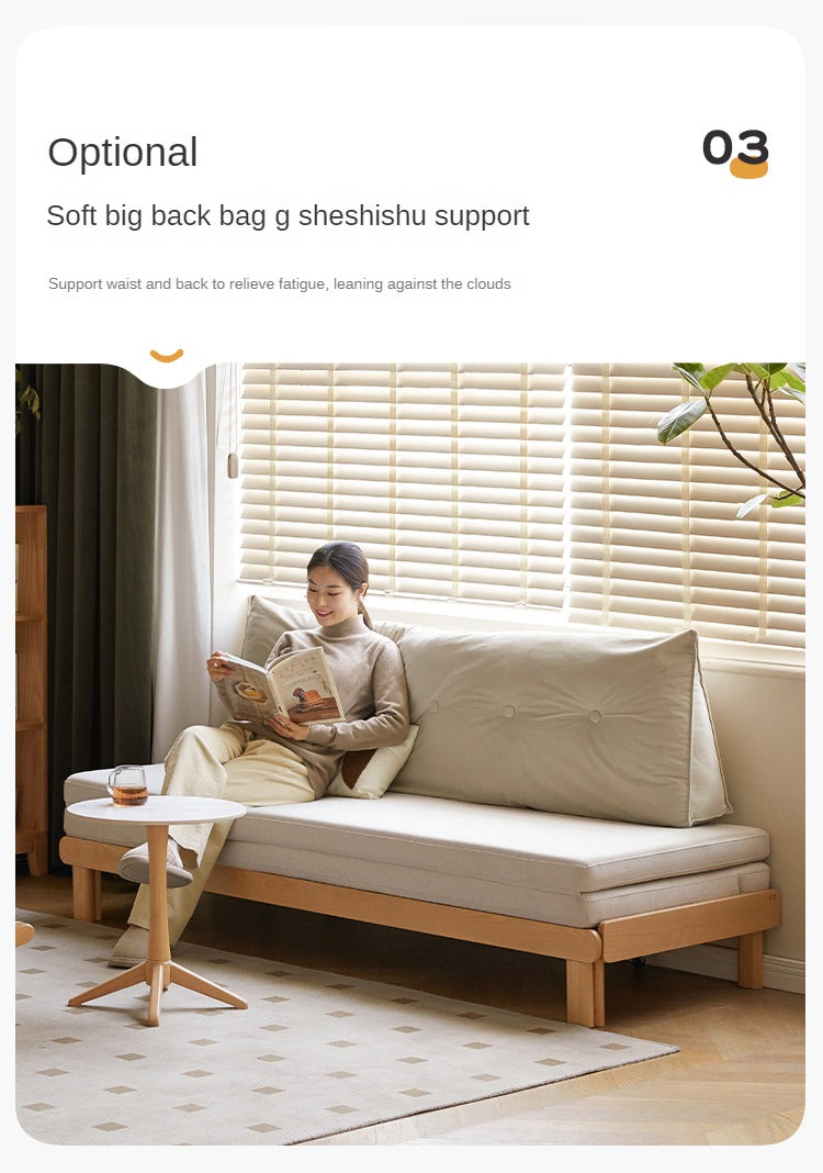 Beech Solid Wood European Folding Dual-use Double Sofa Bed.