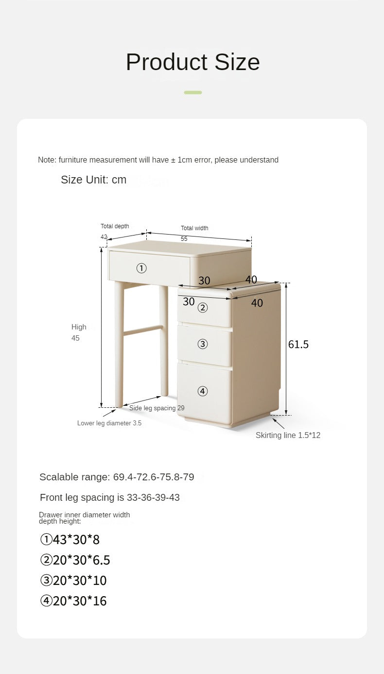 Solid RubberWood Telescopic Small Vanity Table Cream Style.