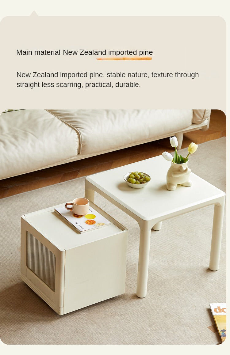 Pine Solid Wood Modern Mobile Coffee Table Storage Cabinet