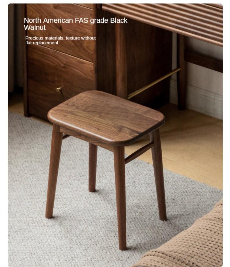 Black Walnut, Cherry, Oak, Sandalwood, Solid RubberWood Modern Light Luxury Makeup Stool