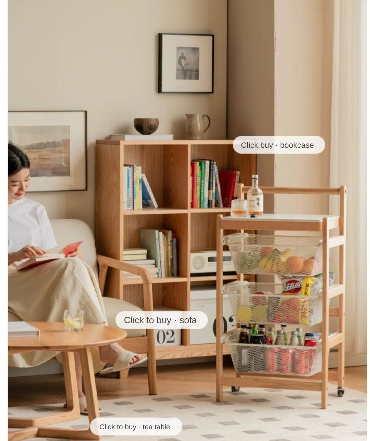 Oak, Beech Solid Wood Mobile Slate Trolley Storage