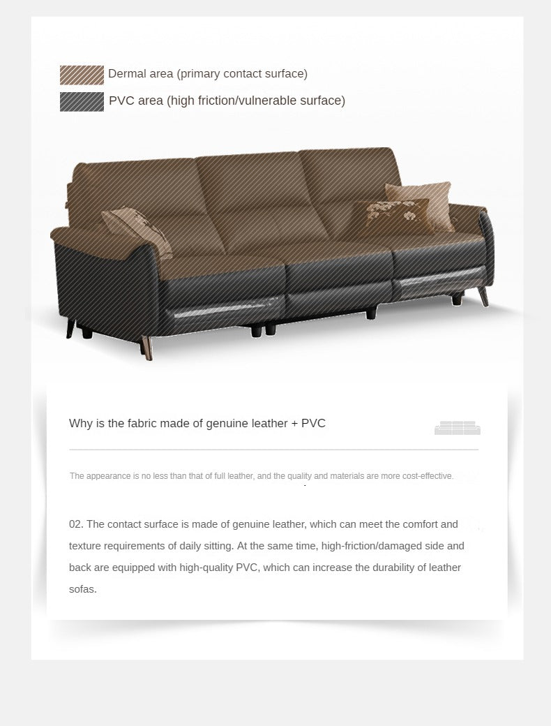 Leather Top Layer Yellow Cowhide Black Multifunctional Electric Sofa,