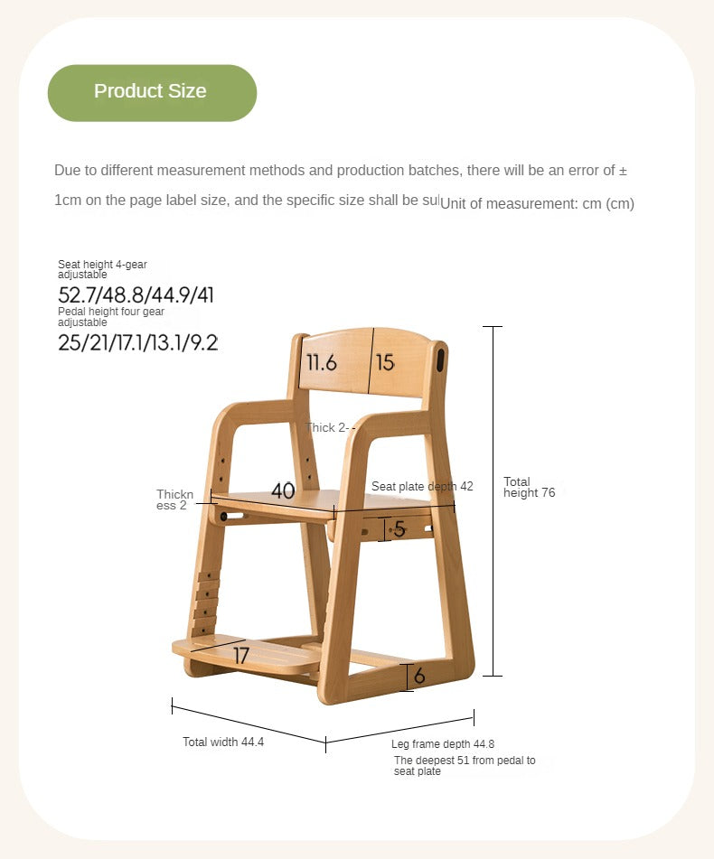 Beech Solid Wood Children's Adjustable Lift Chair.