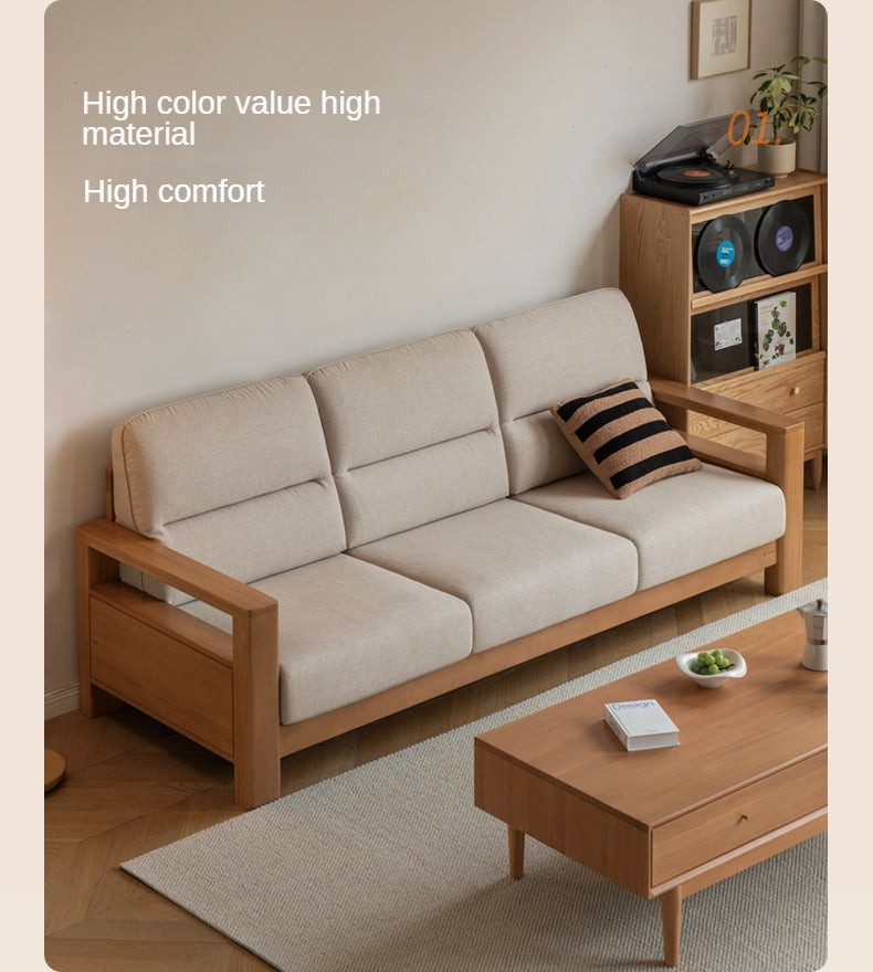 Poplar Solid Wood Sofa Modern Simple High Back Fabric Sofa