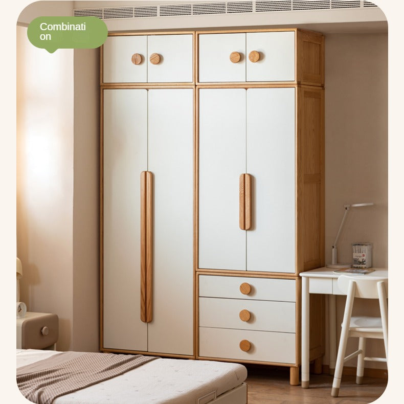 Oak Solid Wood Children's Wardrobe Combination Storage Cabinet