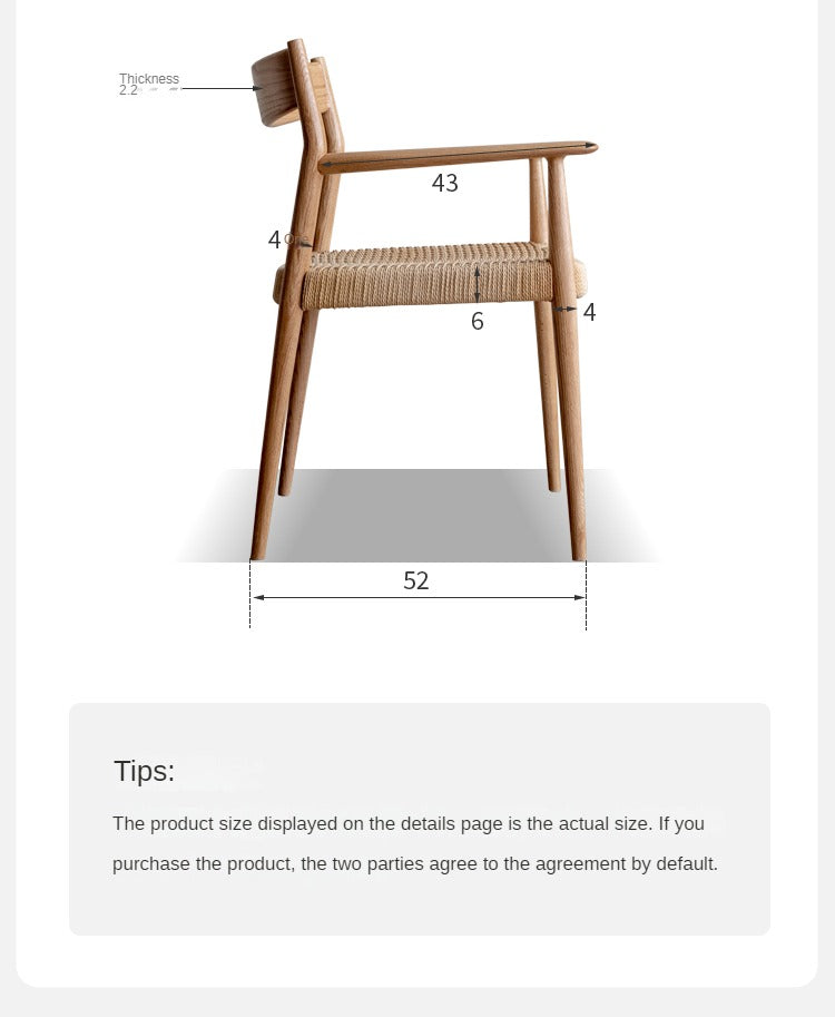 Oak Solid Wood Rope Weaving Chair, Original Wood Leisure Armchair: