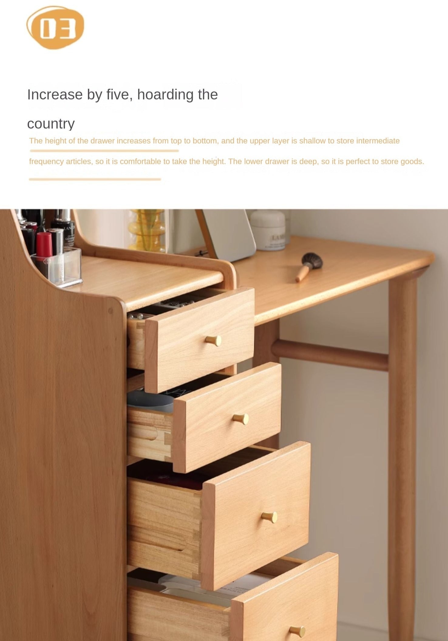 European Beech Solid Wood Telescopic Dressing Table.