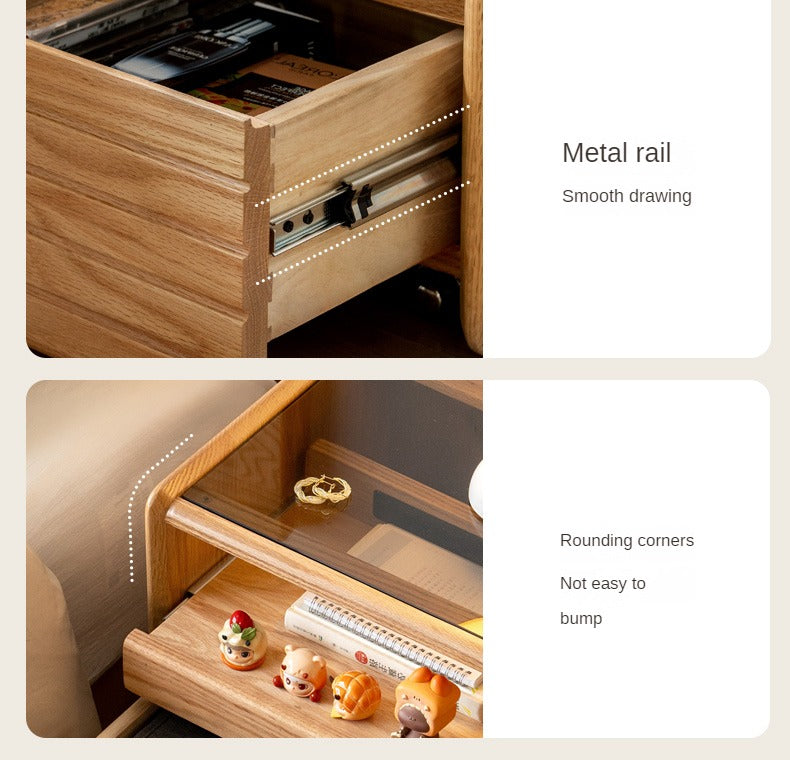 Ash, Oak Solid Wood Movable Glass Small Nightstand