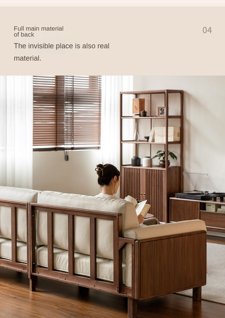 Black Walnut, Ash Solid Wood Leather High Back Sofa,