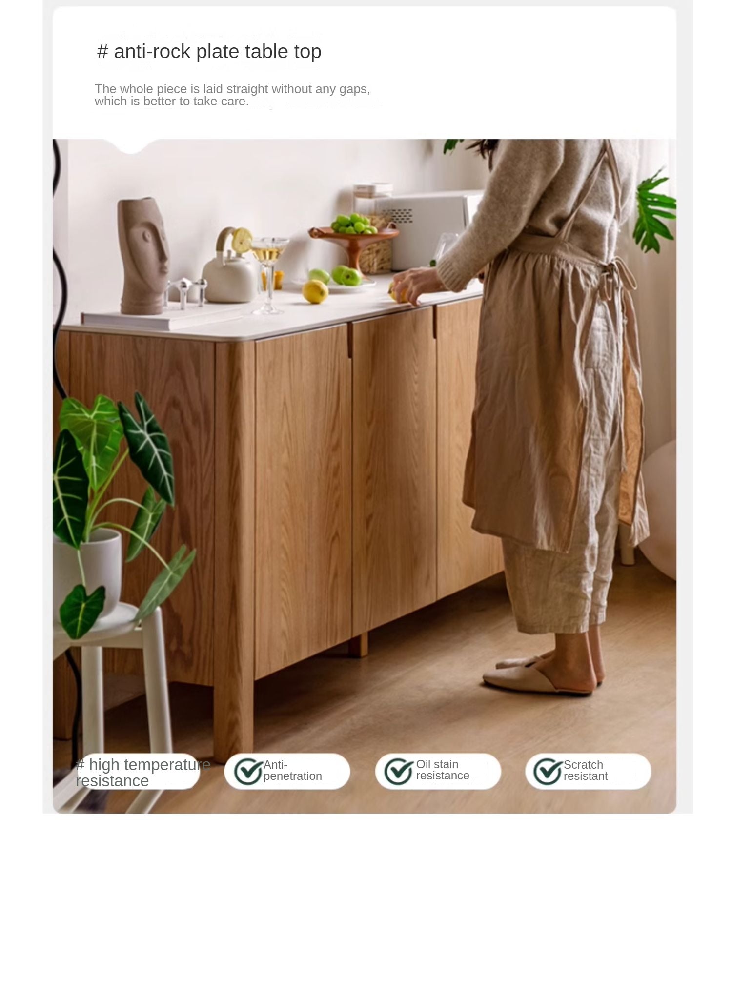 Oak Solid Wood Rock Board Dinner Cabinet