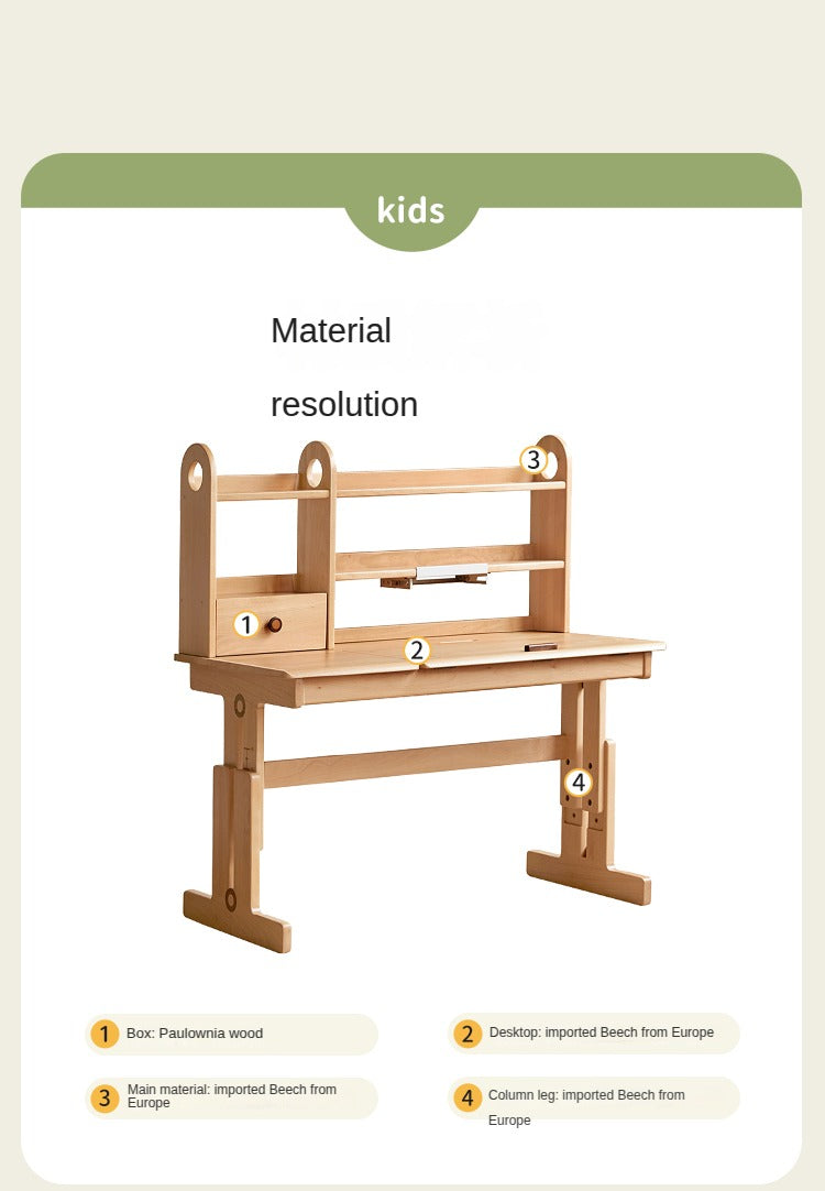 Beech Solid Wood Kids Study Table lifting desk