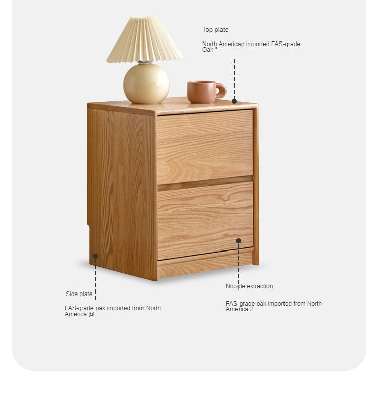 Oak Solid Wood, Solid Rubberwood Two Drawer Nightstand.