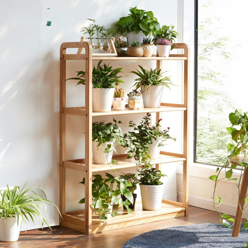 Oak Solid Wood Floor-Standing Bookshelf, Flower Rack
