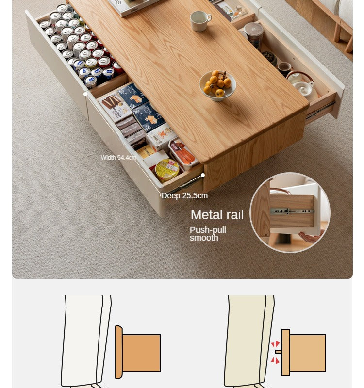Oak Solid Wood Modern Coffee Table With Drawer