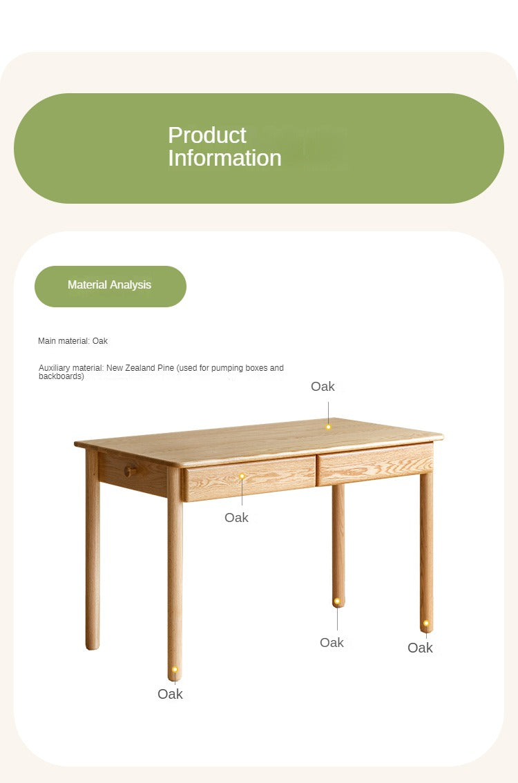 Oak, Beech Solid Wood Children's Ctudy Desk Bookshelf Integrated