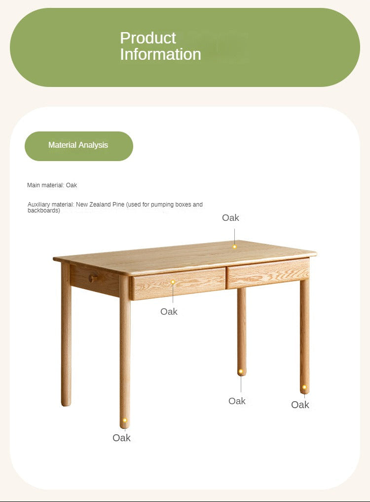 Beech, Oak Solid Wood Writing Desk with Bookshelf Hutch and Organizer Panel