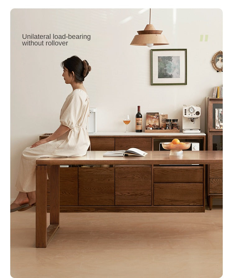 Black Walnut, Oak Solid Wood Long Dining Table