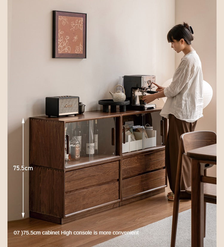 Black Walnut Solid Wood Free Combination Multifunctional Bookcase.