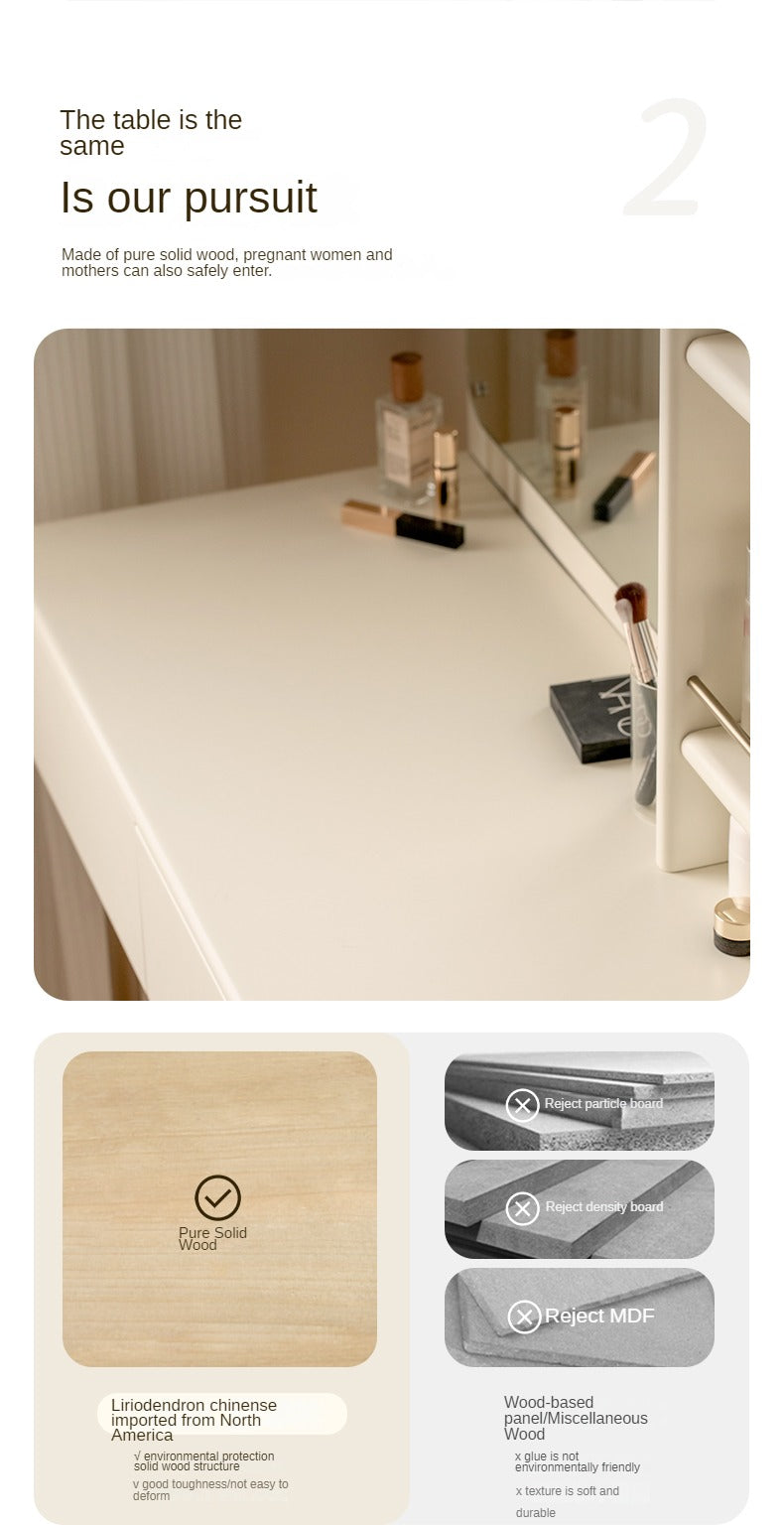 Poplar Solid Wood Dressing Table, Storage Cabinet Cream.