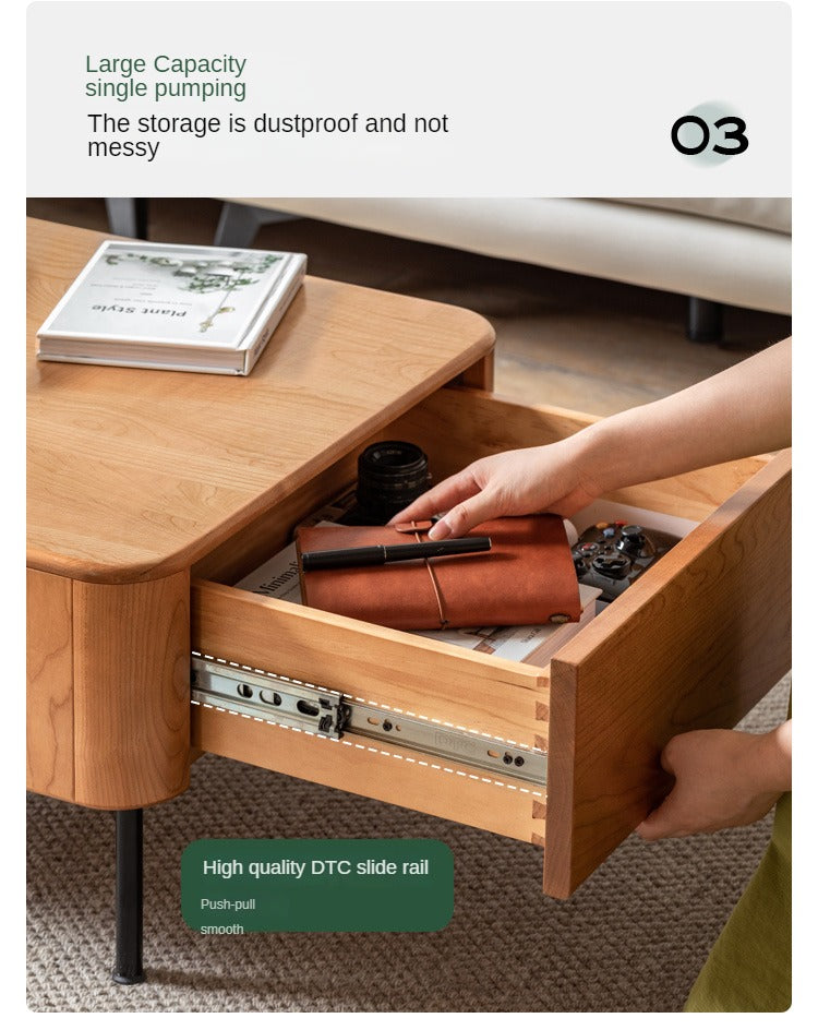 Cherry Solid Wood Combination Coffee Table Mid-Century Style