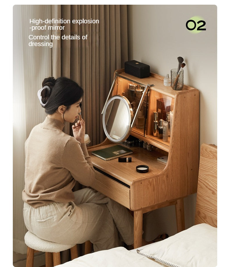 Oak, Ash Solid Wood Vanity Table with Shelf.