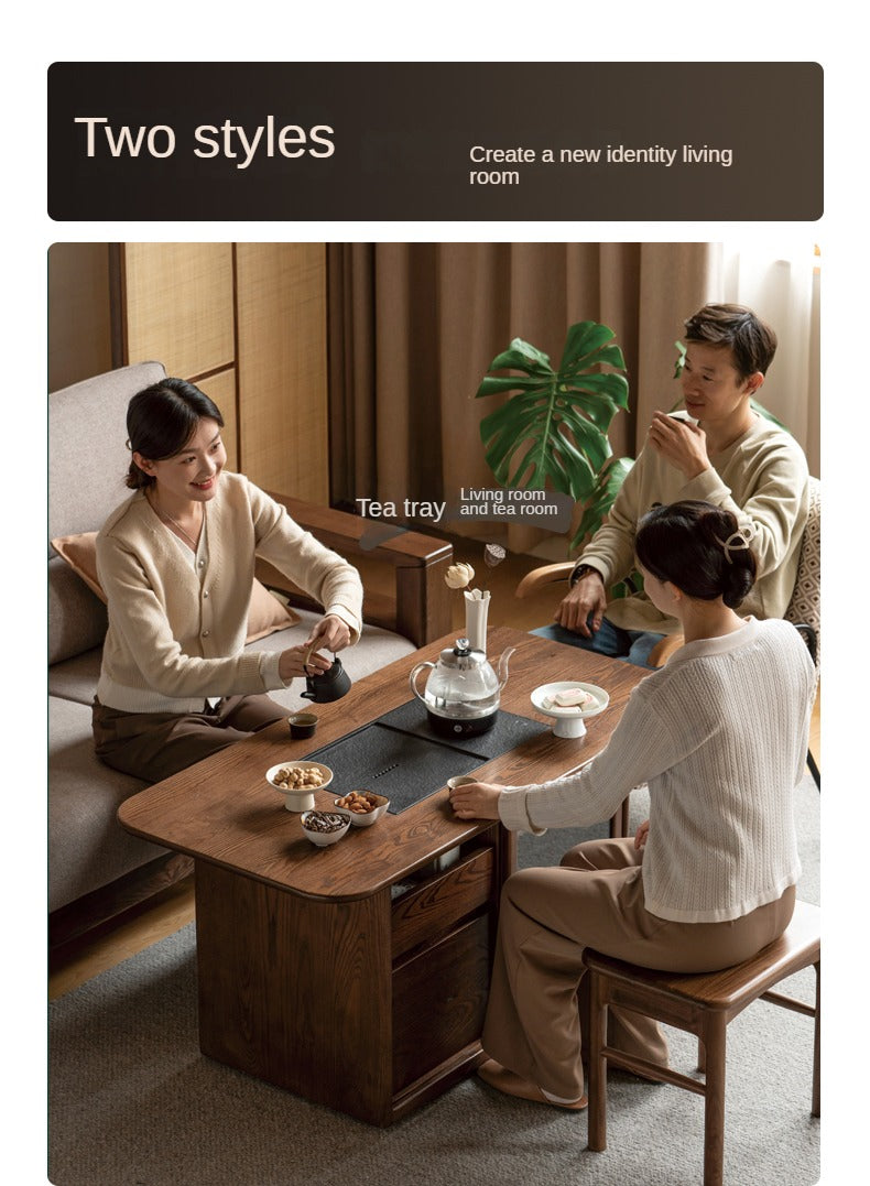 Ash Solid Wood Mobile Tea Brewing Integrated Tea Table