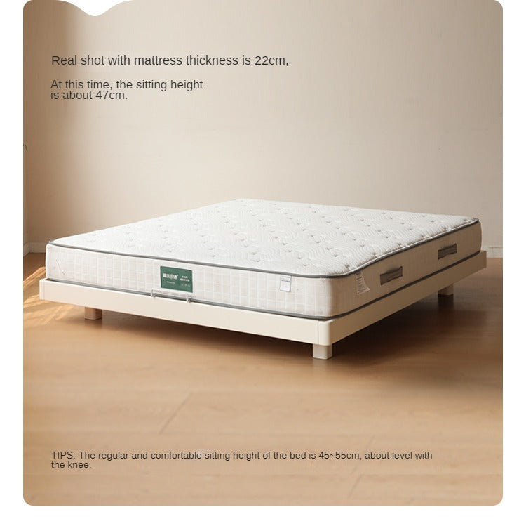 Rubberwood Solid Wood White Cream Platform Bed, Headboard-Free Bed