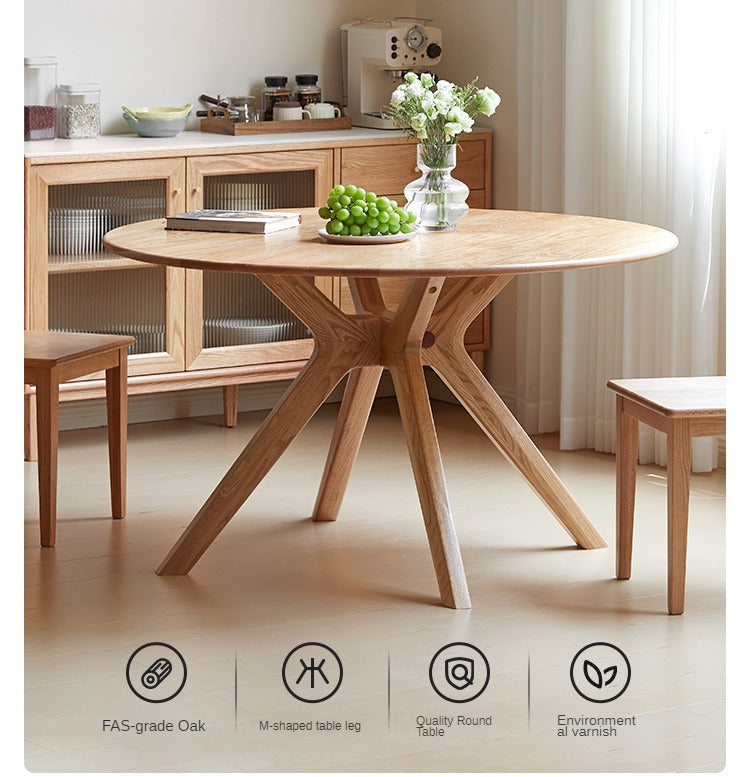 Oak Solid Wood Round Dining Table