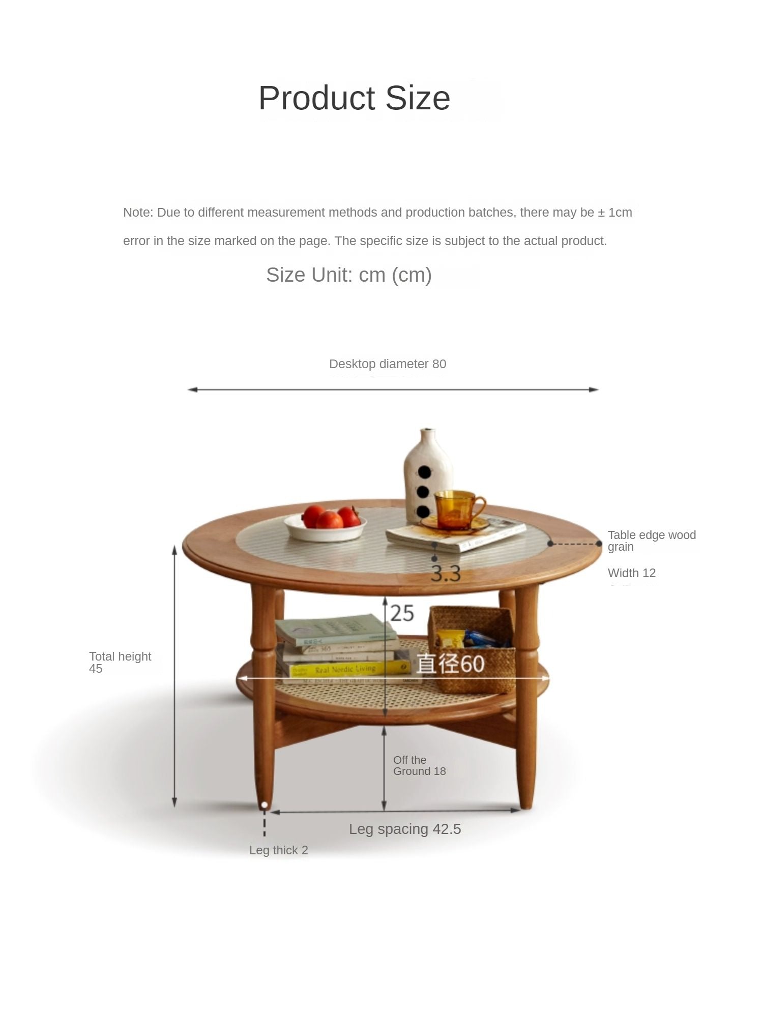 Cherry Wood Solid Wood Glass Round Coffee Table