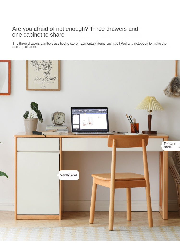 Beech Solid Wood Desk Bookshelf Combination
