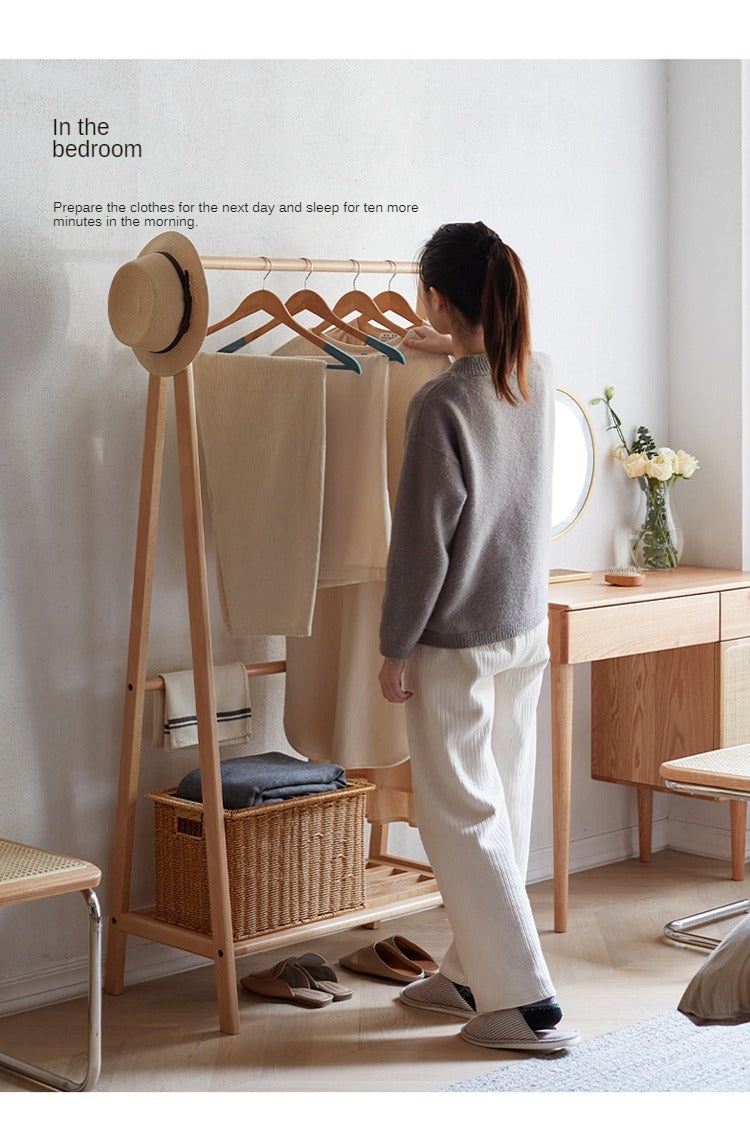 European Beech Solid Wood Clothes Rack Floor-Standing Coat Rack