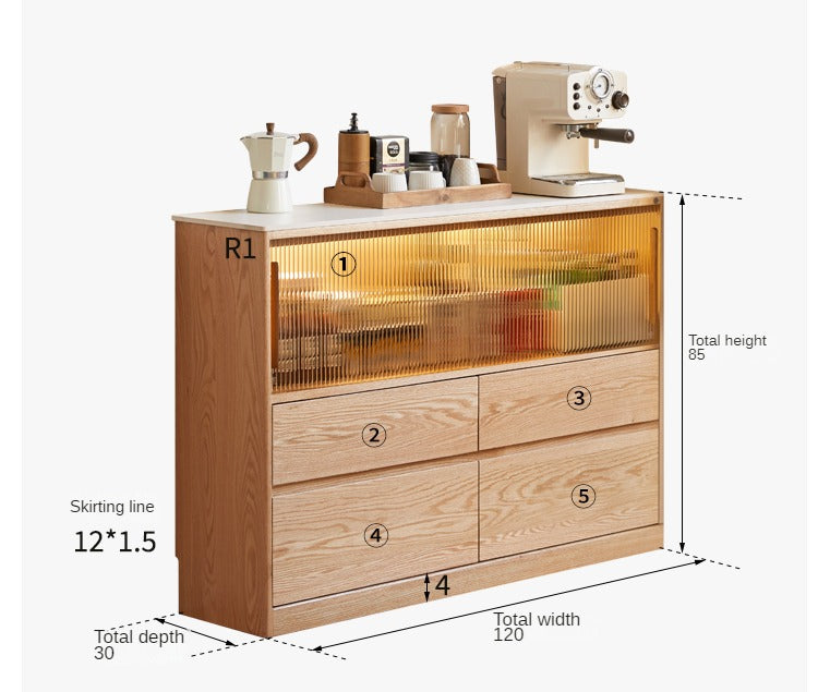 Oak Solid Wood, Solid RubberWood  Slate Ultra-Narrow Sideboard