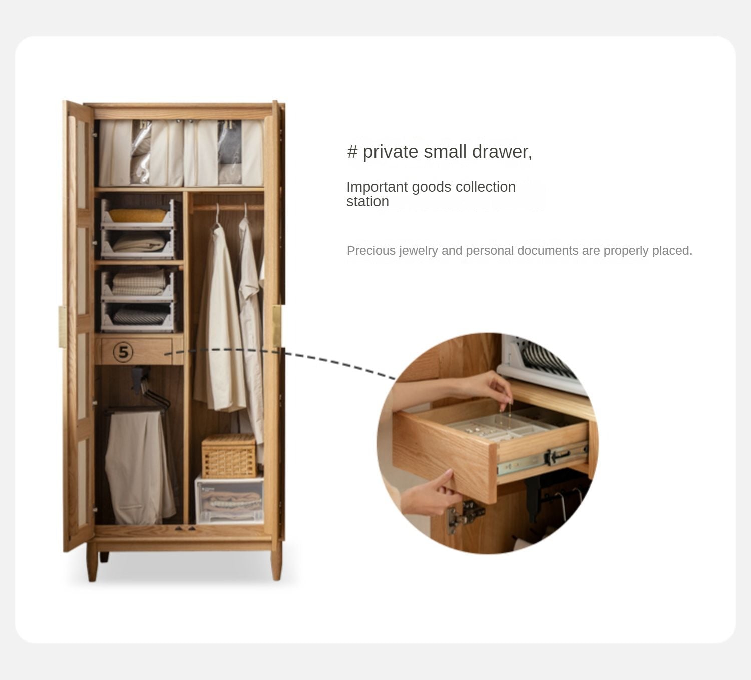 Oak Solid Wood Rattan Wardrobe.
