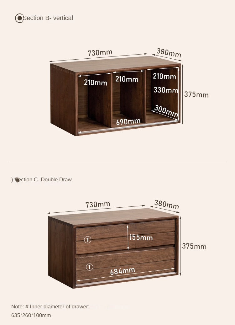 Black Walnut Solid Wood Free Combination Multifunctional Bookcase.