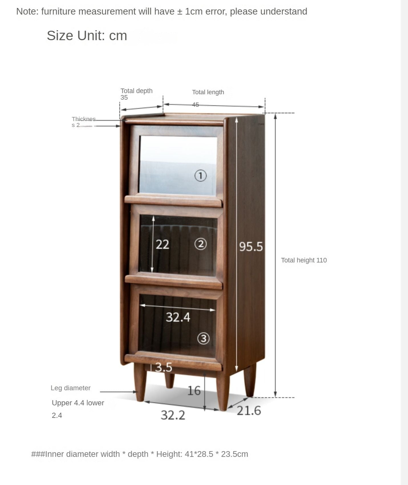 Black Walnut, Oak Solid Wood Glass Flip Door Display Side Cabinet LED Lights