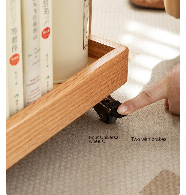 Oak Solid Wood Mobile Storage Rack Cart Ultra Narrow