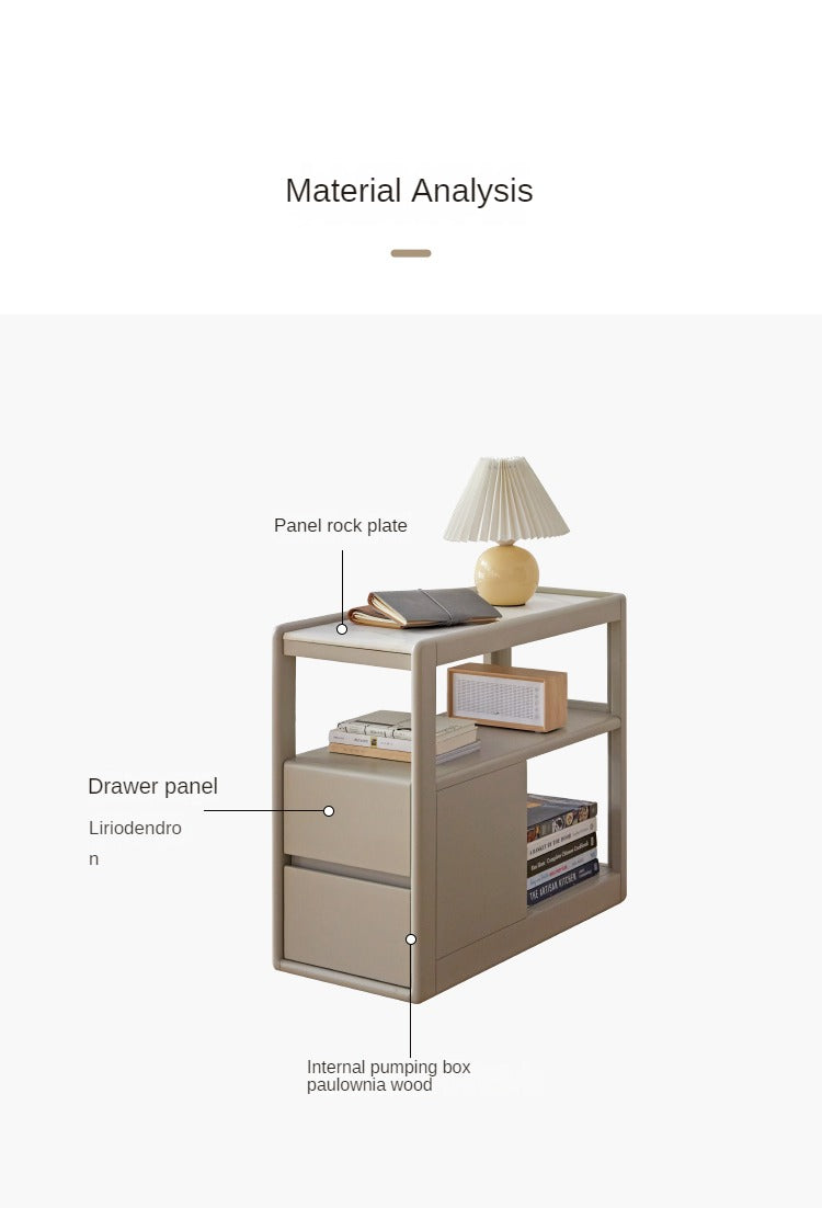 Solid RubberWood, Poplar Solid Wood Side Table With Rock Slab Top