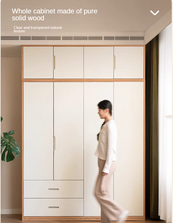 Oak Solid Wood Log Cream Style Wardrobe.