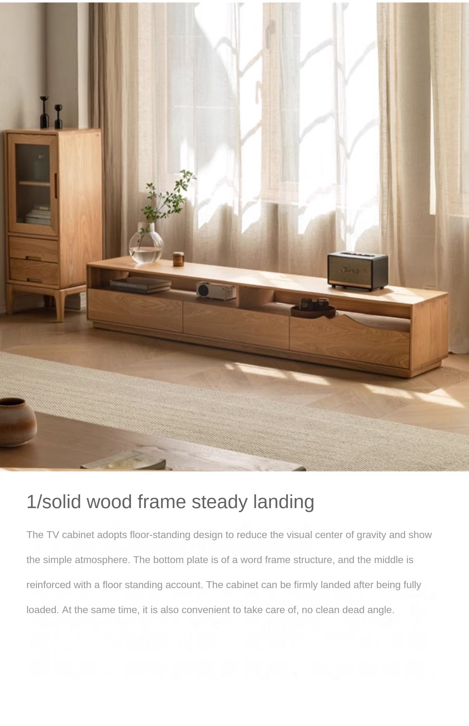 Ash Solid Wood Floor TV Storage Cabinet.