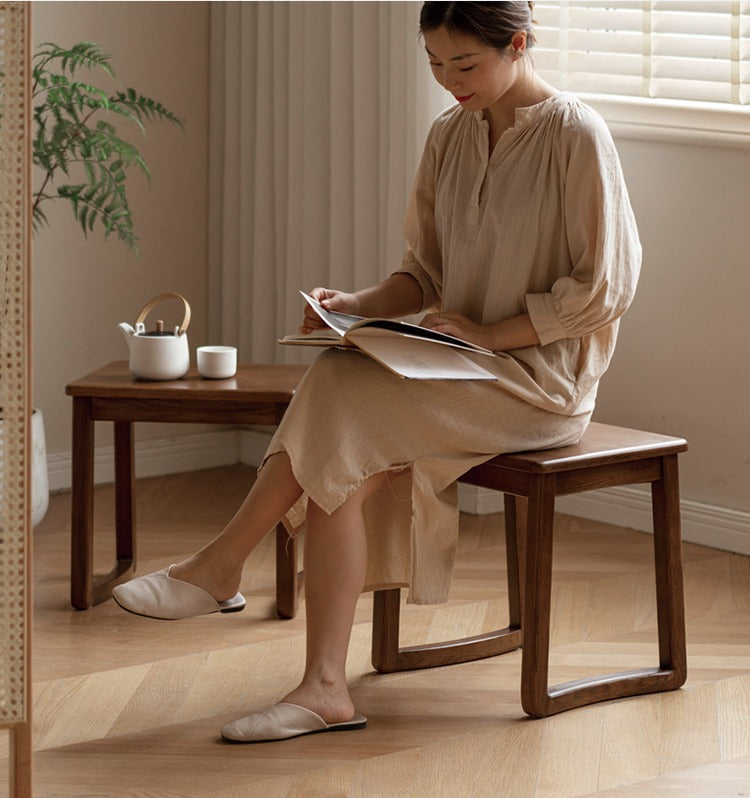 Ash Solid Wood Modern White Wax Wood Square Stool