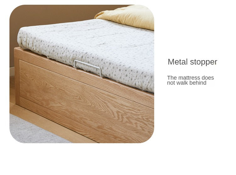 Rubberwood, Oak Solid Wood Children's Box Platform Bed, Headboard-Free Bed
