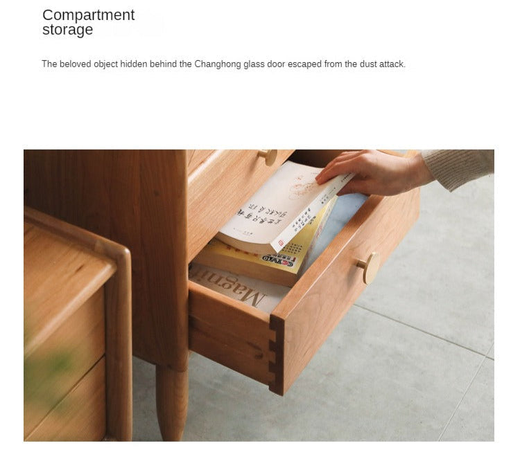 Cherry, Birch Solid Wood Japanese Retro Side Cabinet.