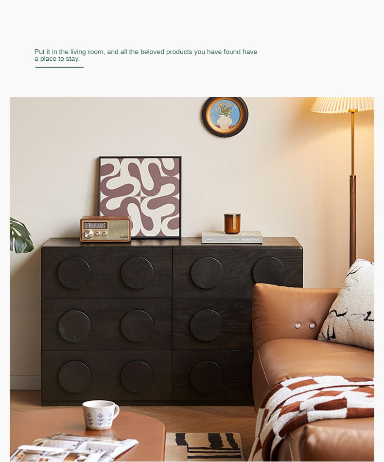 Oak Solid Wood Chest of Drawers Retro Black