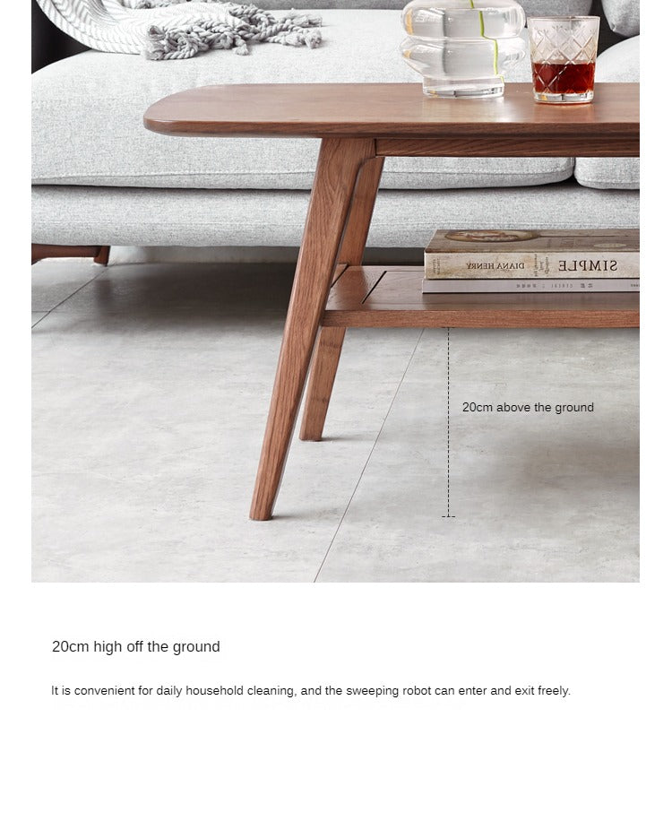 Solid Rubberwood, Beech, Oak Solid Wood Walnut Color Double-Layer Coffee Table